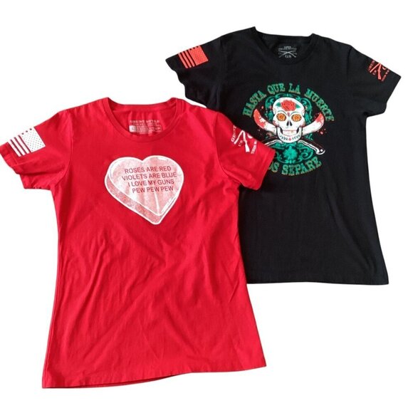 Set of 2 Grunt Style Short Sleeve Graphic T-shirts Women's L Red & Black #28R - Picture 1 of 11